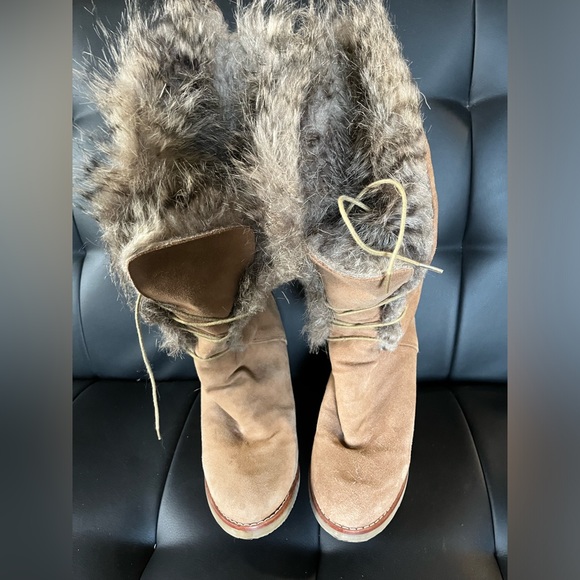 Faux fur suede wedge boots - Picture 2 of 10